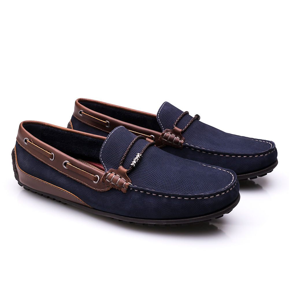 Drive Masculino Fascar Azul-Marinho Em Couro