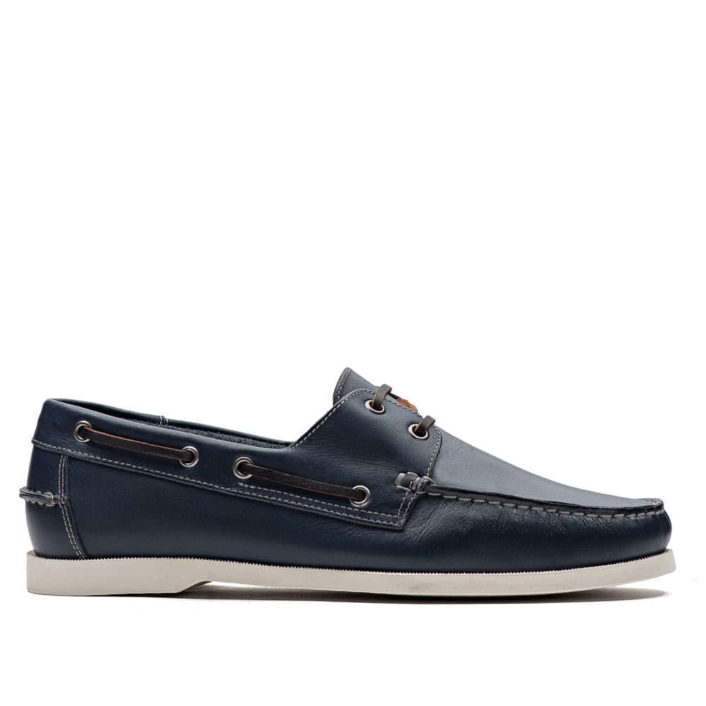 Docksider Masculino Fascar Azul-Marinho Em Couro