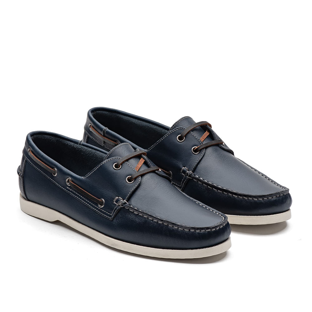 Docksider Masculino Fascar Azul-Marinho Em Couro