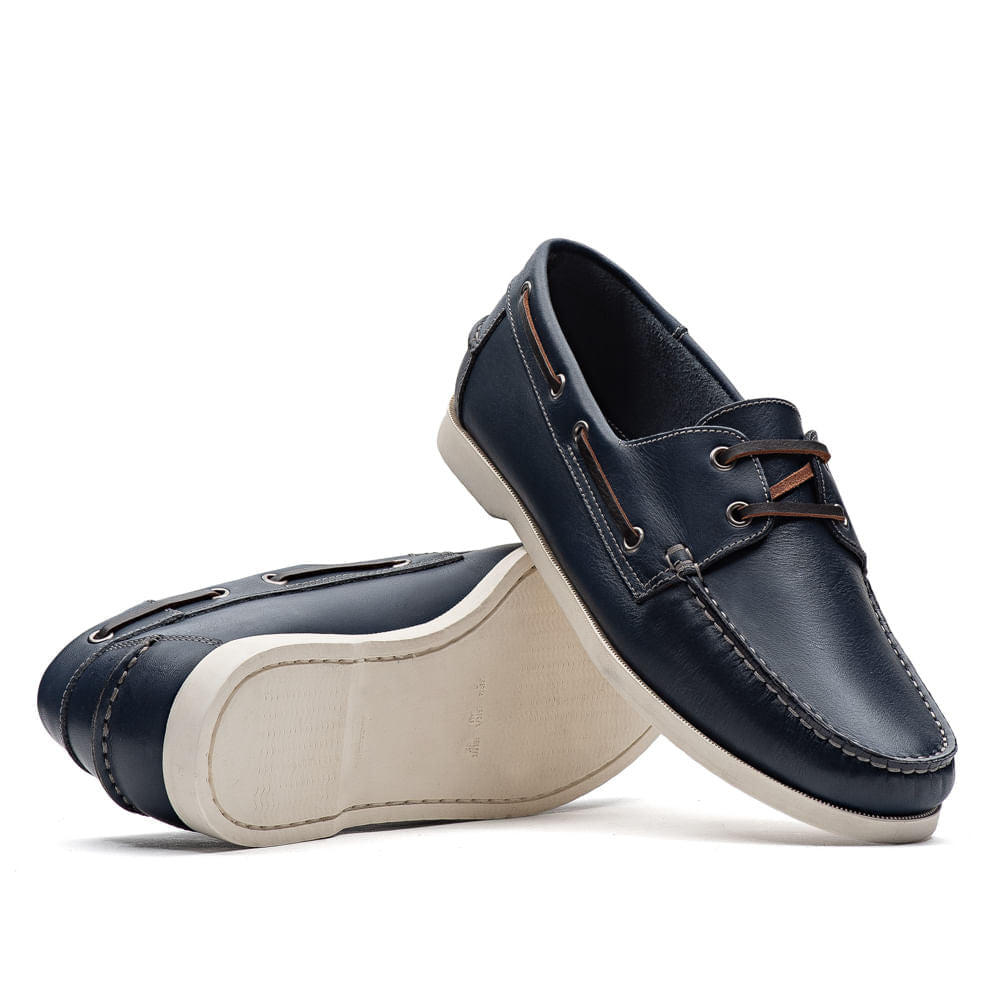 Docksider Masculino Fascar Azul-Marinho Em Couro