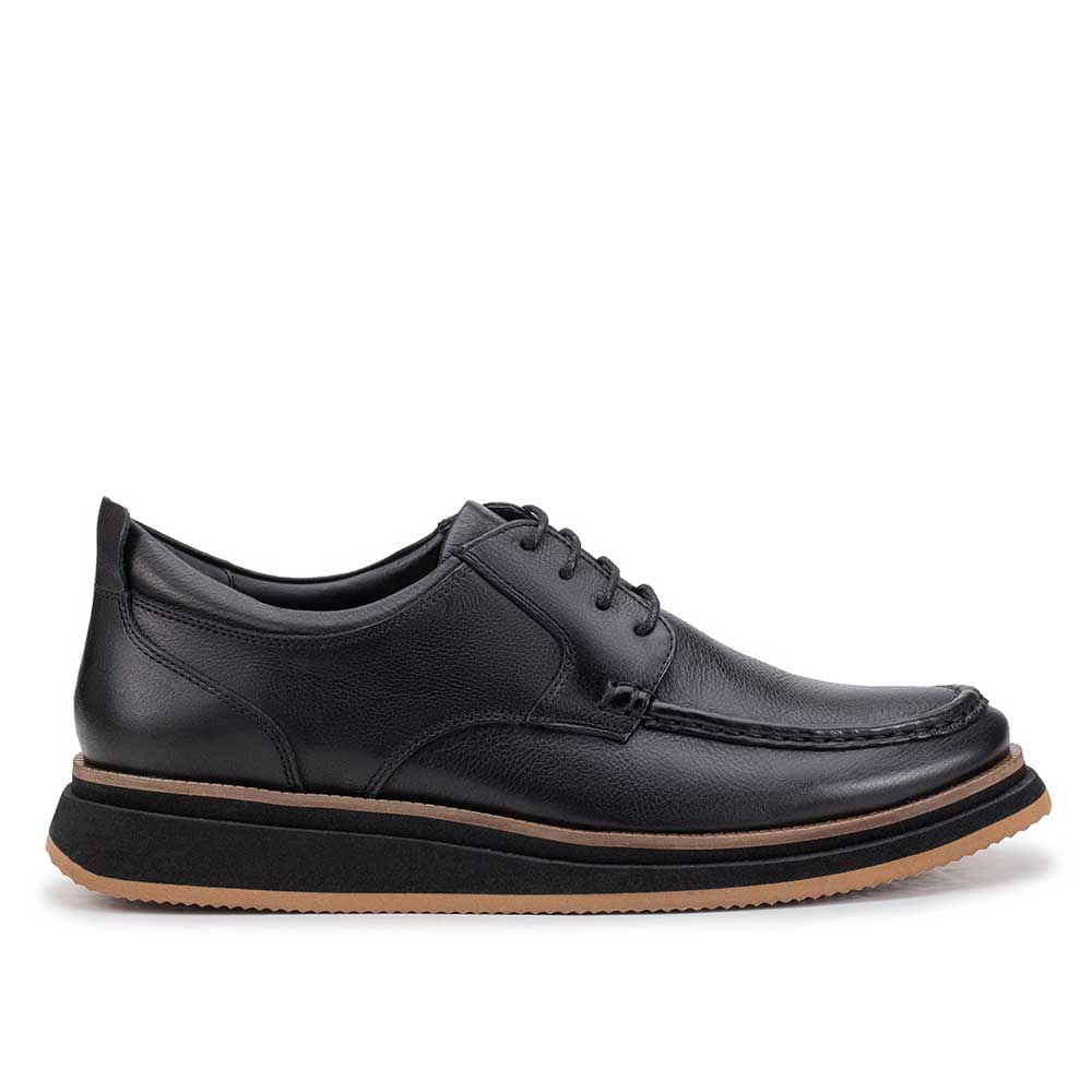 Sapato Masculino Casual Derby Fascar Preto Em Couro