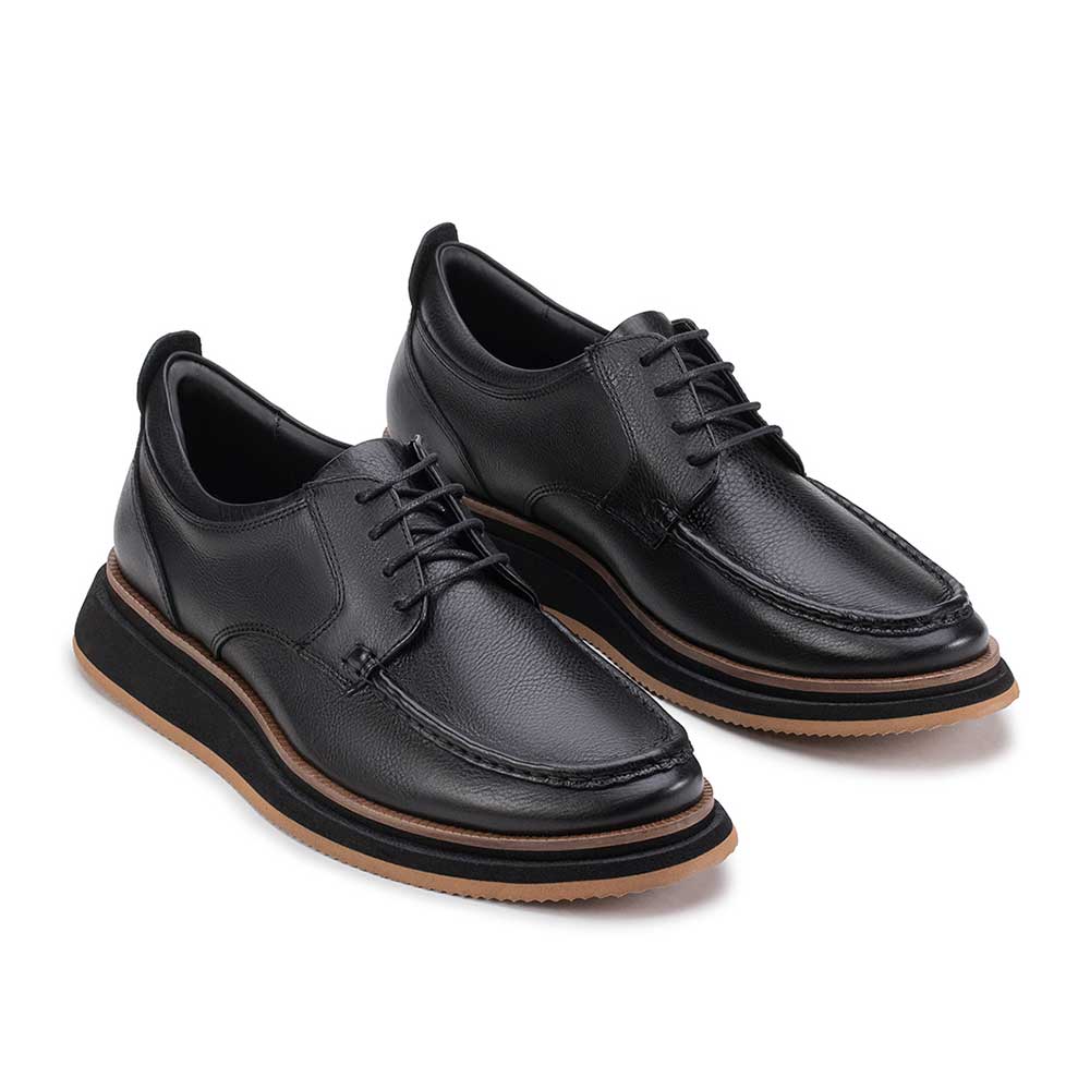Sapato Masculino Casual Derby Fascar Preto Em Couro