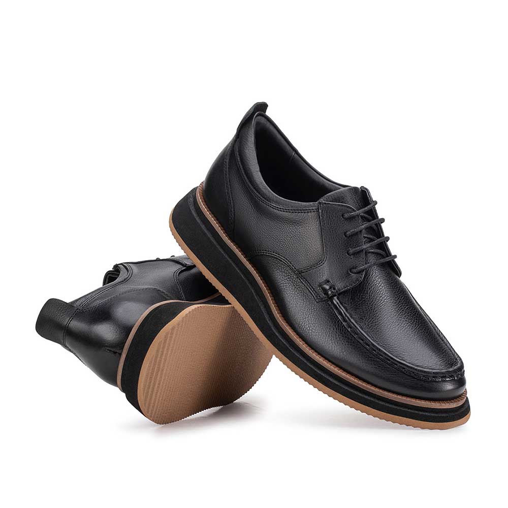 Sapato Masculino Casual Derby Fascar Preto Em Couro