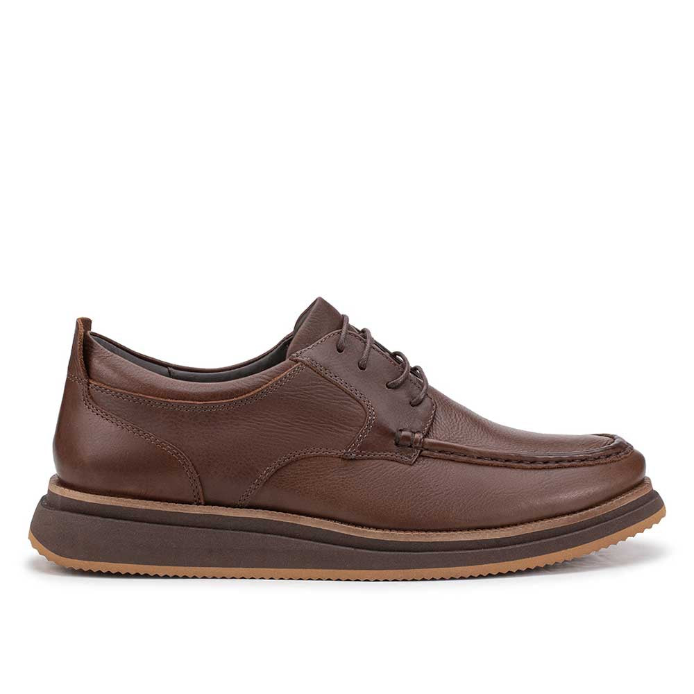 Sapato Masculino Casual Derby Fascar Marrom Em Couro