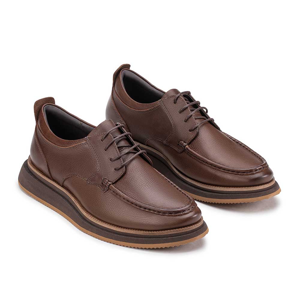 Sapato Masculino Casual Derby Fascar Marrom Em Couro