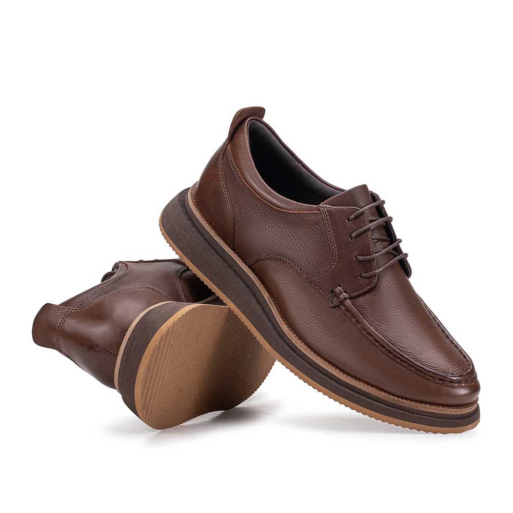 Sapato Masculino Casual Derby Fascar Marrom Em Couro