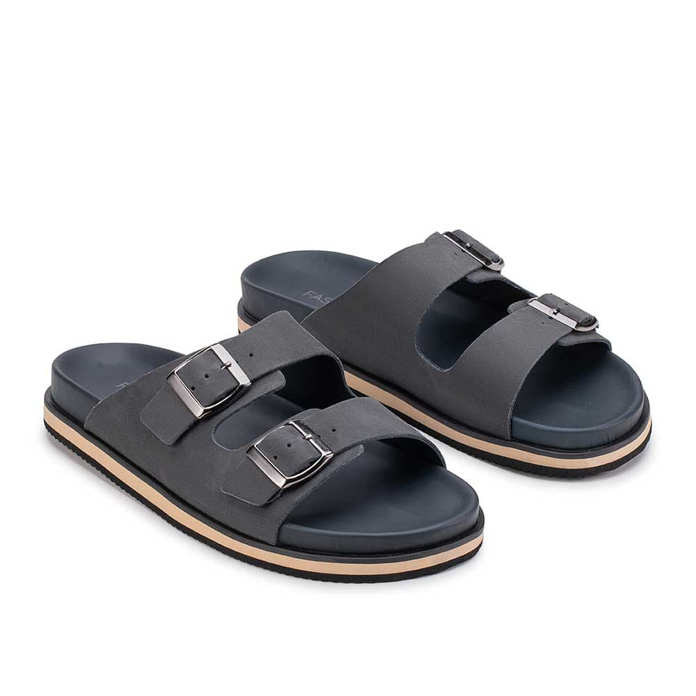 Chinelo Masculino Fascar Cinza Em Couro