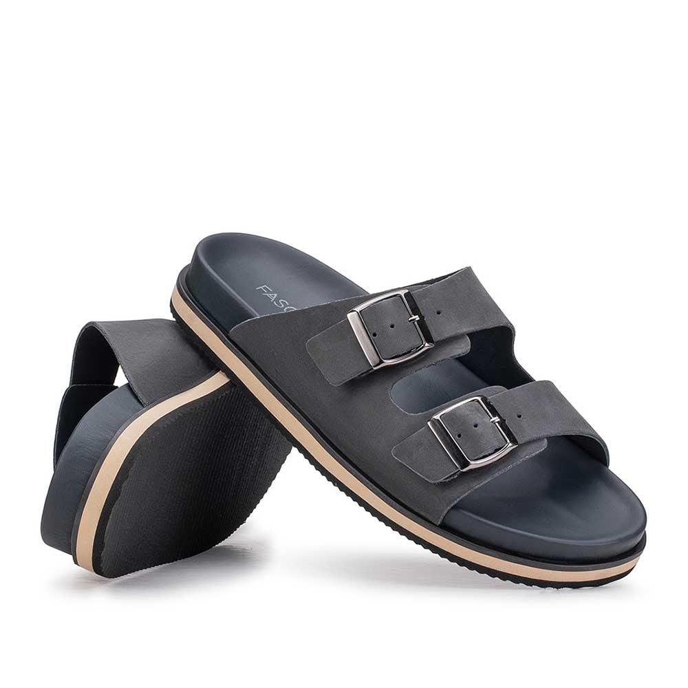 Chinelo Masculino Fascar Cinza Em Couro
