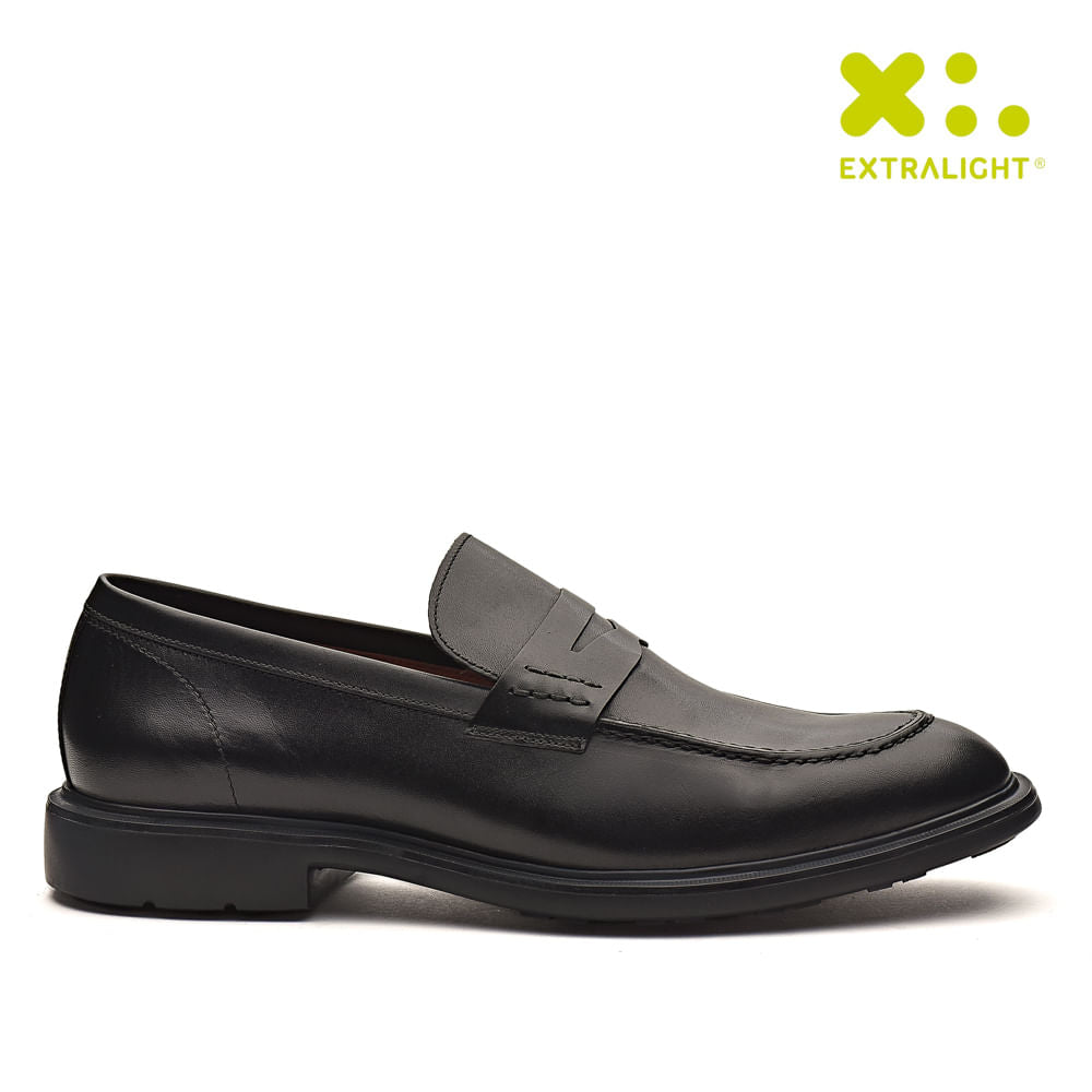 Mocassim Masculino Social Fascar Extralight Penny Loafer Preto Em Couro