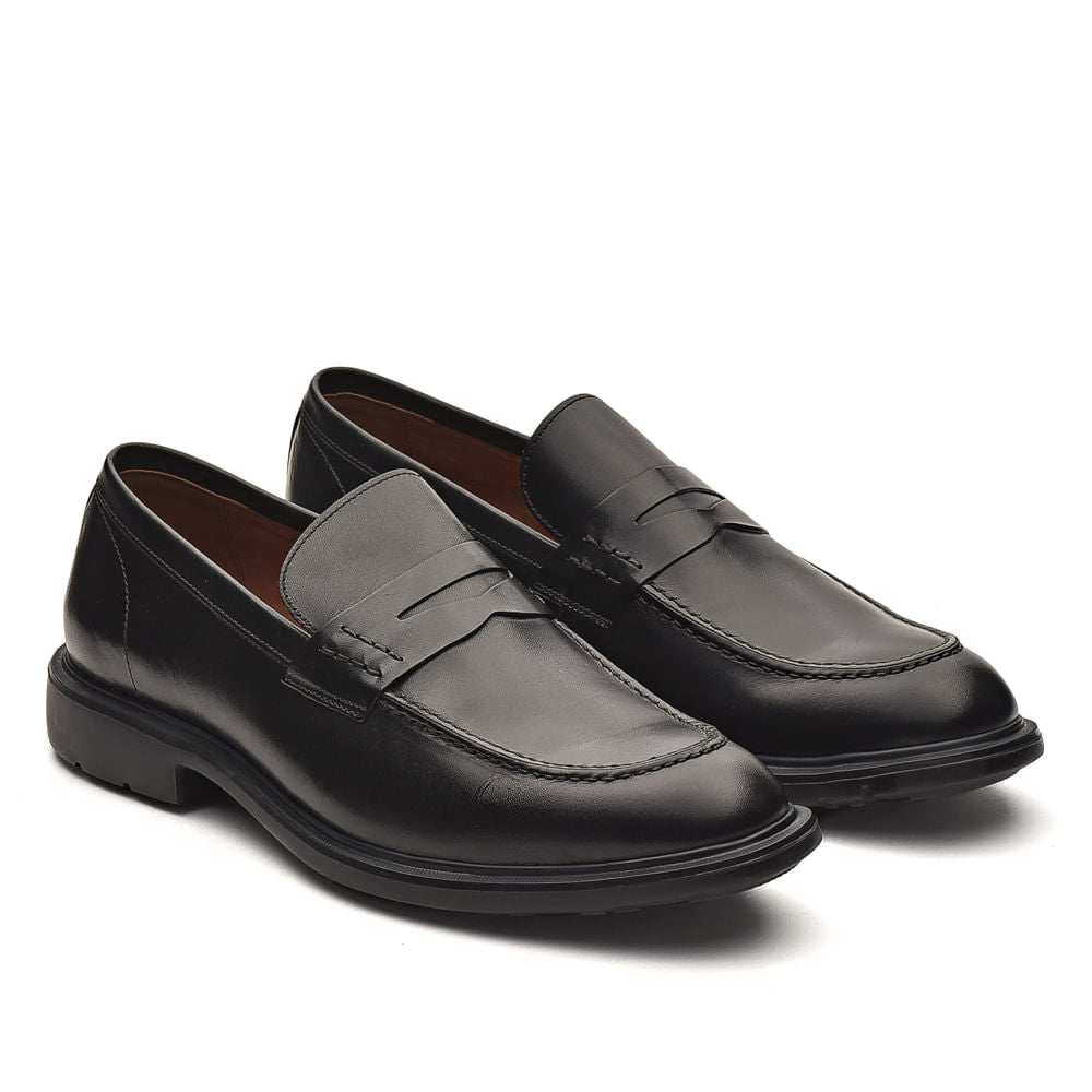 Mocassim Masculino Social Fascar Extralight Penny Loafer Preto Em Couro