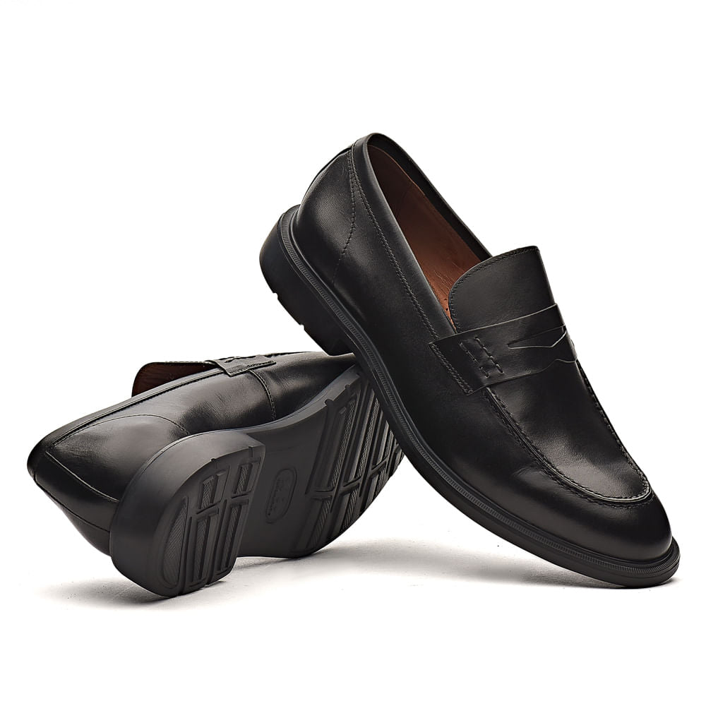 Mocassim Masculino Social Fascar Extralight Penny Loafer Preto Em Couro
