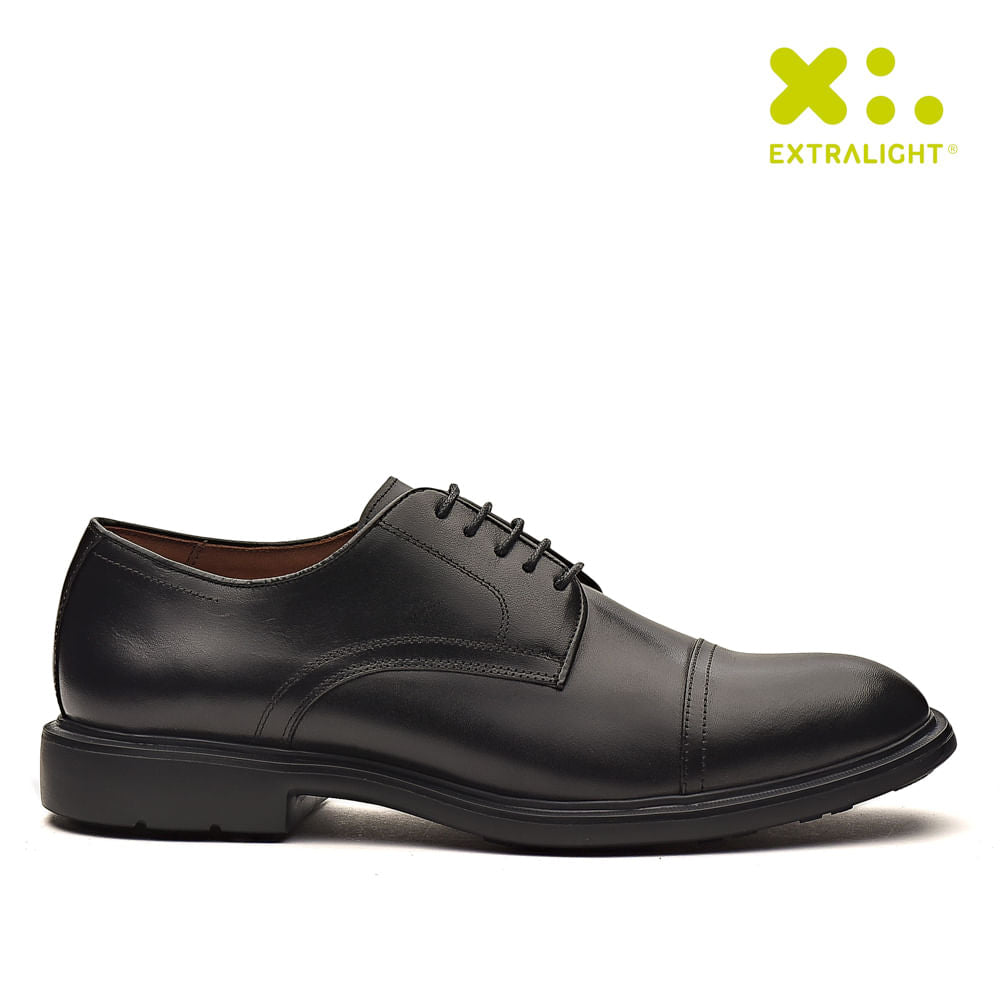 Sapato Masculino Social Fascar Extralight Derby Cap Toe Preto Em Couro