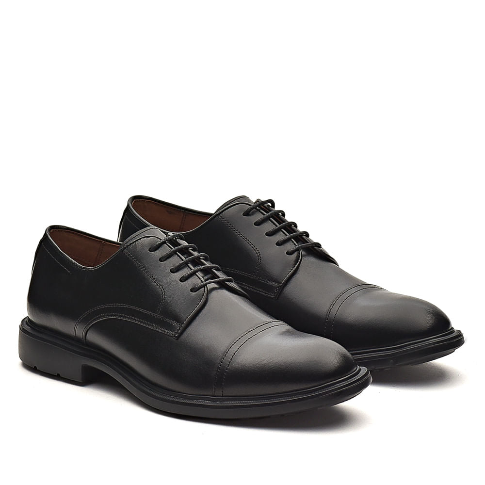 Sapato Masculino Social Fascar Extralight Derby Cap Toe Preto Em Couro