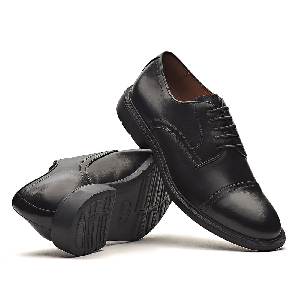Sapato Masculino Social Fascar Extralight Derby Cap Toe Preto Em Couro