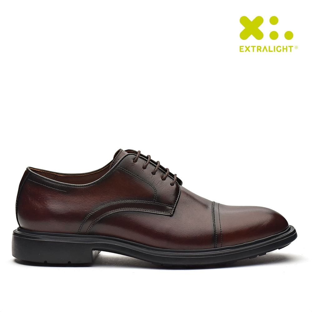 Sapato Masculino Social Fascar Extralight Derby Cap Toe Marrom Em Couro