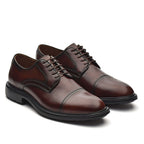 Sapato Masculino Social Fascar Extralight Derby Cap Toe Marrom Em Couro
