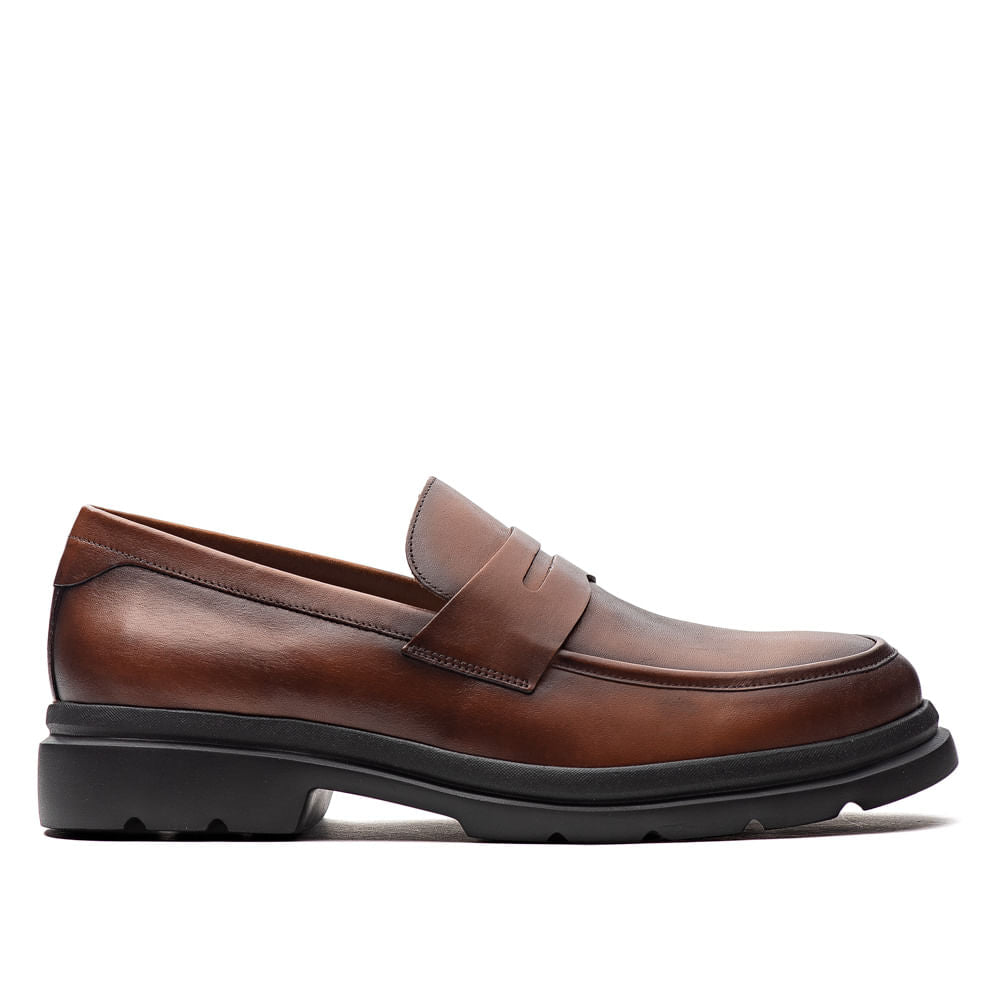 Mocassim Masculino Casual Fascar Lite Penny Loafer Marrom Em Couro
