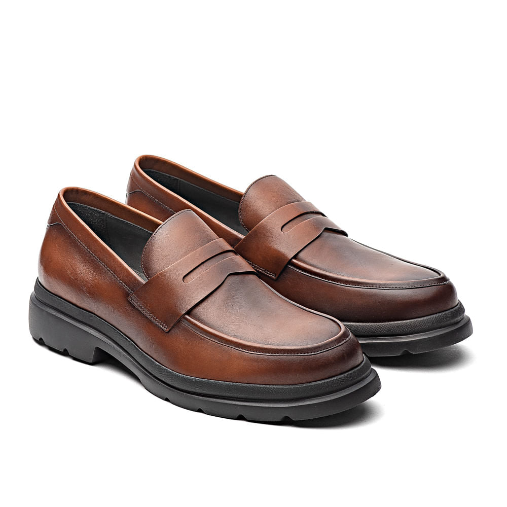 Mocassim Masculino Casual Fascar Lite Penny Loafer Marrom Em Couro