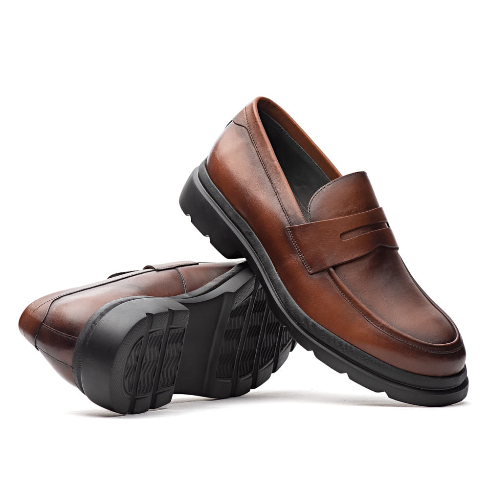 Mocassim Masculino Casual Fascar Lite Penny Loafer Marrom Em Couro