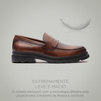 Mocassim Masculino Casual Fascar Lite Penny Loafer Marrom Em Couro