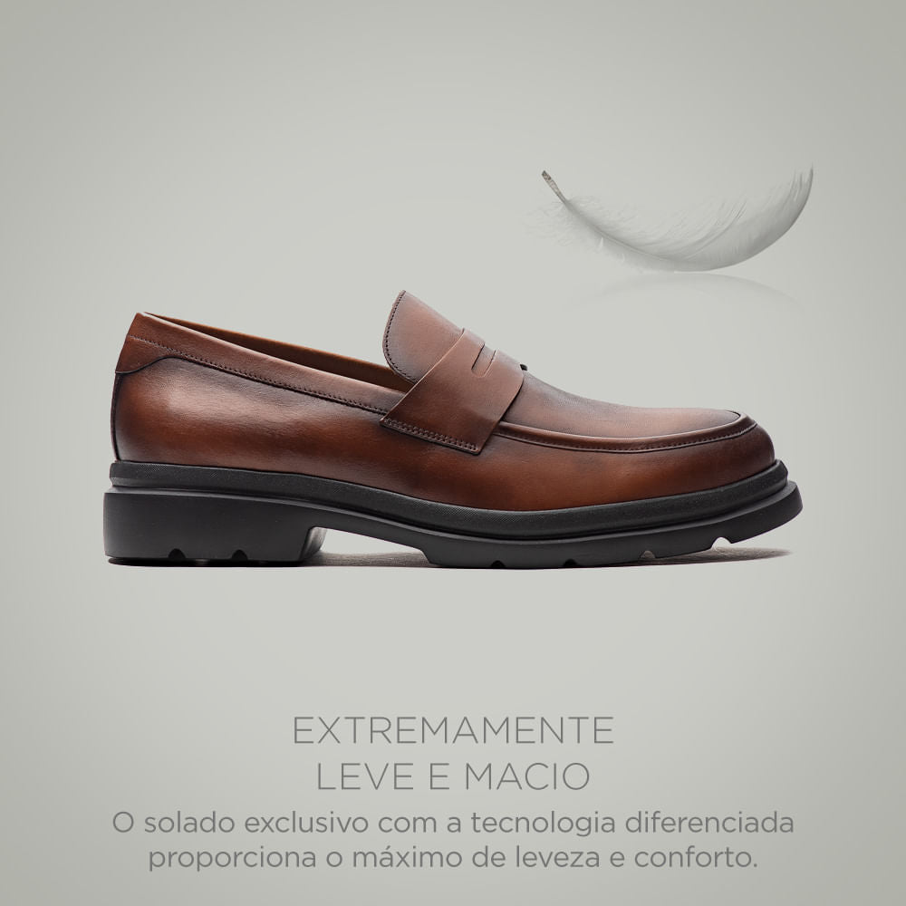 Mocassim Masculino Casual Fascar Lite Penny Loafer Marrom Em Couro
