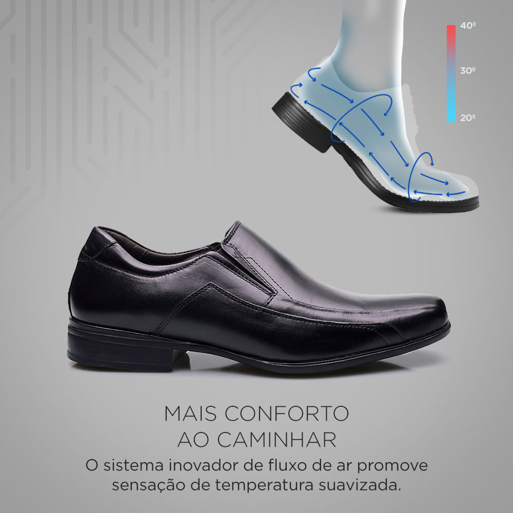 Mocassim Masculino Social Fascar Active Air Flow Preto Em Couro