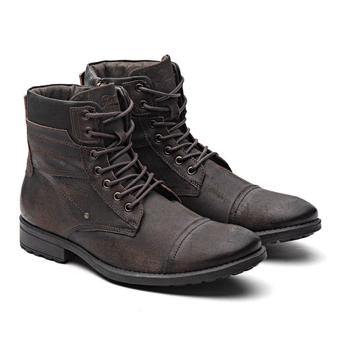 Bota Masculina Casual Fascar Marrom Em Couro