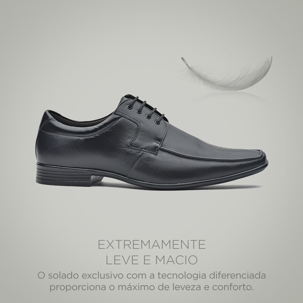 Sapato Masculino Social Fascar Lite Derby Preto Em Couro