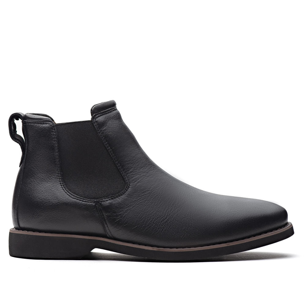 Bota Masculina Casual Fascar Chelsea Preta Em Couro