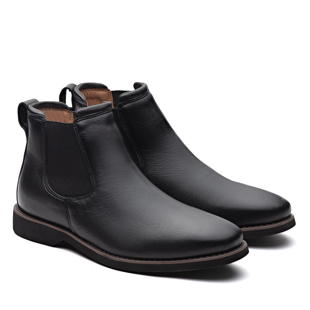 Bota Masculina Casual Fascar Chelsea Preta Em Couro