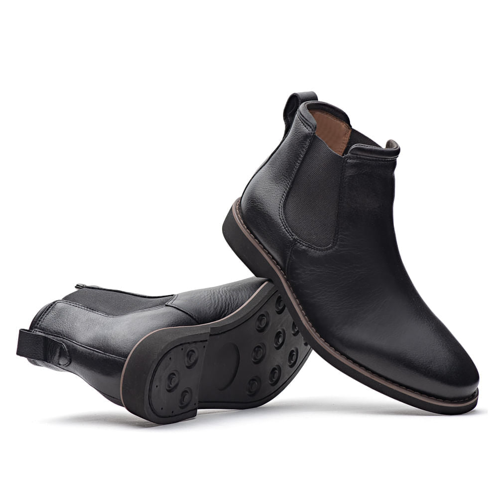 Bota Masculina Casual Fascar Chelsea Preta Em Couro