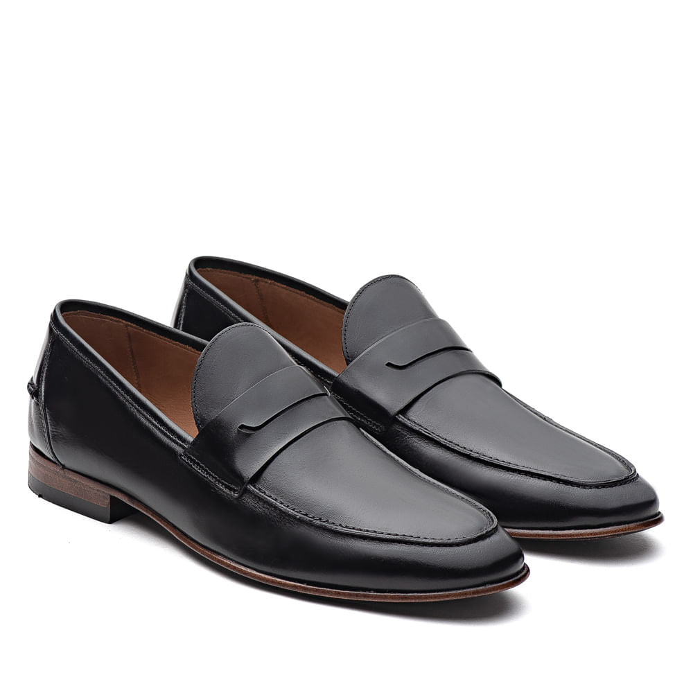 Mocassim Masculino Social Fascar Preto Em Couro
