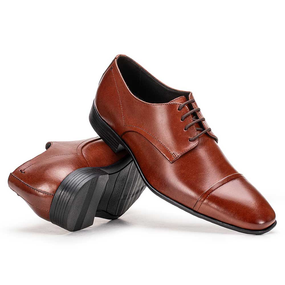 Sapato Masculino Social Fascar Derby Cap Toe Marrom Em Couro