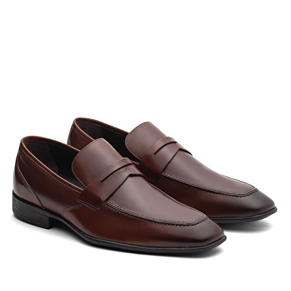 Mocassim Masculino Social Fascar Penny Loafer Marrom Em Couro