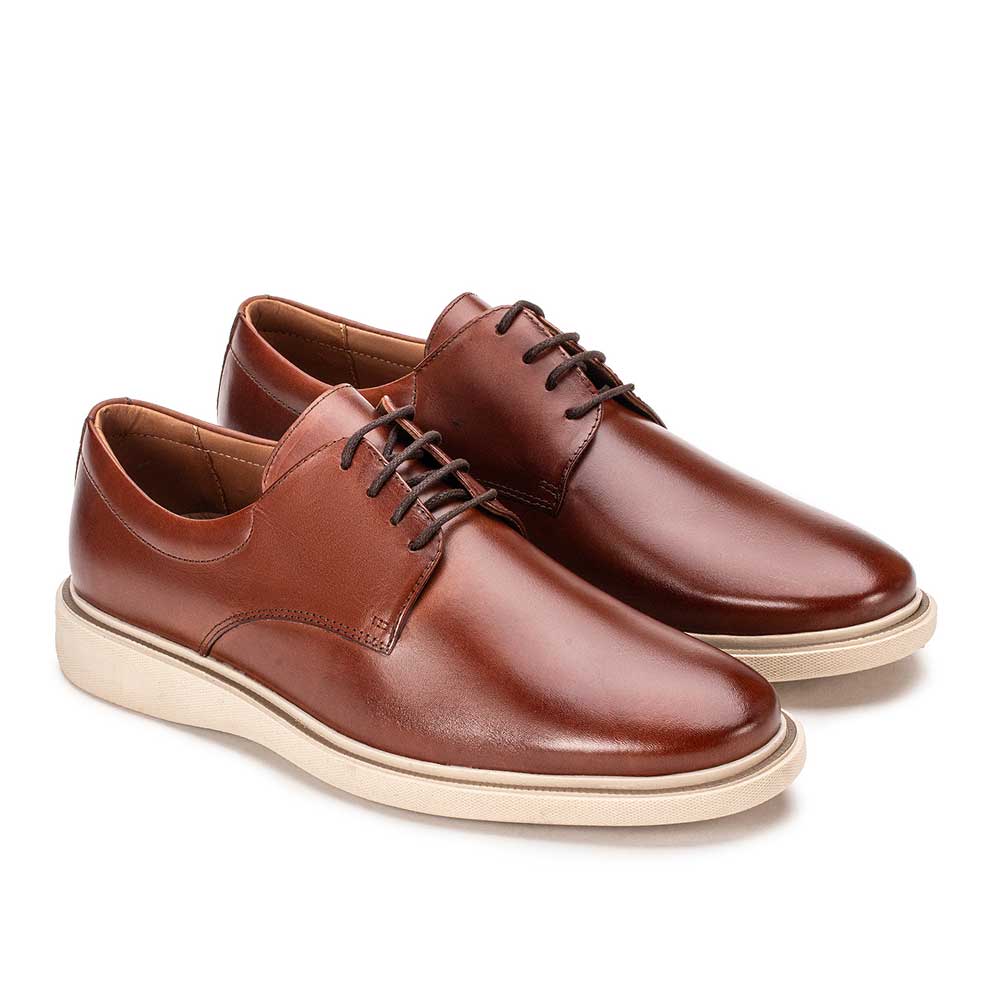 Sapato Masculino Casual Fascar Mafra Derby Marrom Em Couro