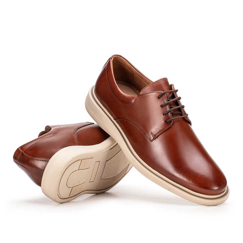 Sapato Masculino Casual Fascar Mafra Derby Marrom Em Couro