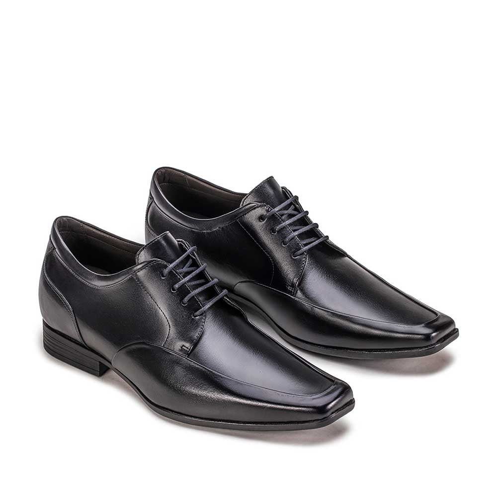 Sapato Masculino Social Com Salto Interno Fascar Altus Derby Preto Em Couro