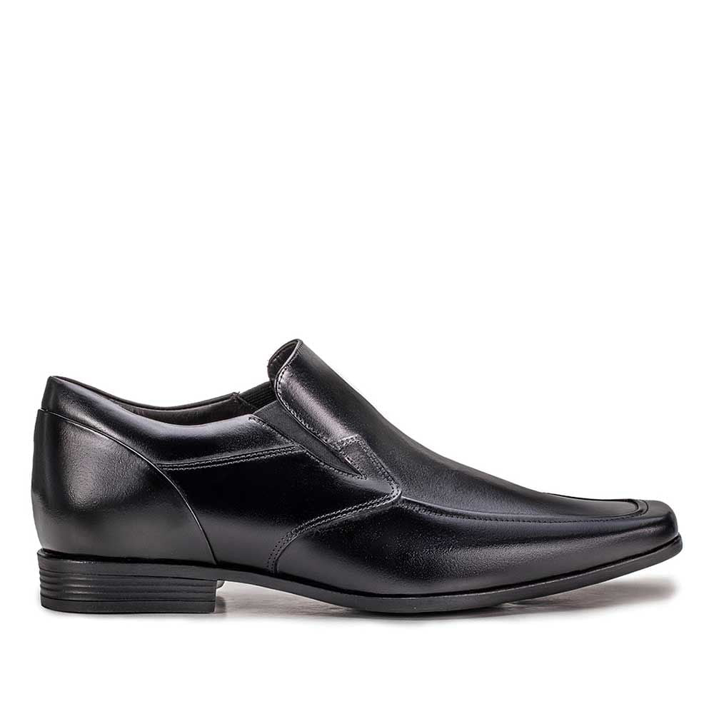 Mocassim Masculino Social Com Salto Interno Fascar Altus Preto Em Couro