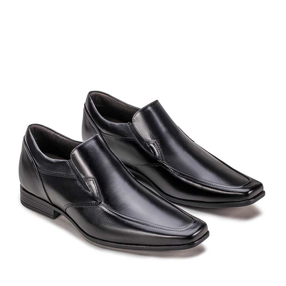 Mocassim Masculino Social Com Salto Interno Fascar Altus Preto Em Couro