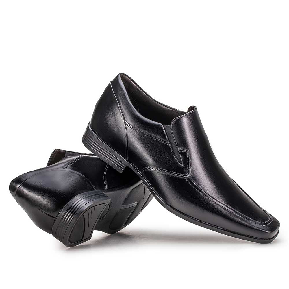 Mocassim Masculino Social Com Salto Interno Fascar Altus Preto Em Couro