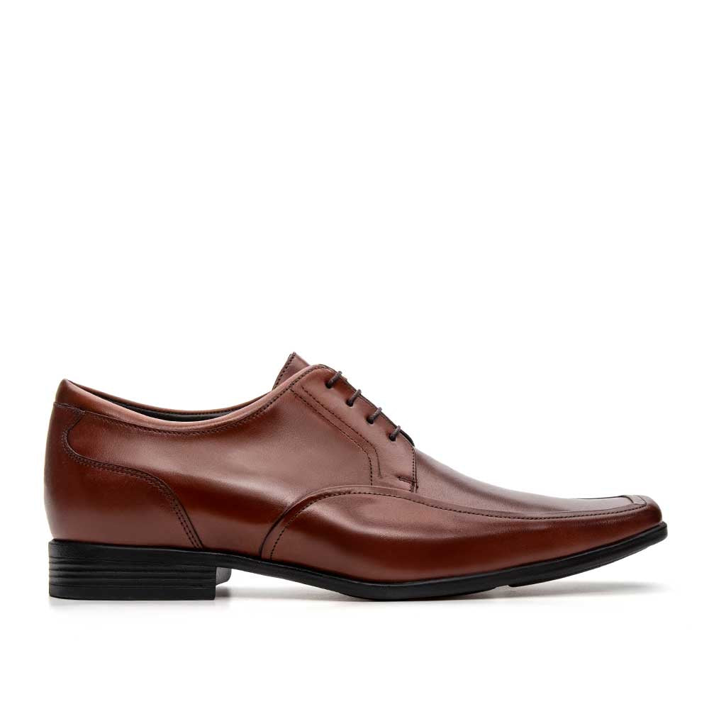 Sapato Masculino Social Com Salto Interno Fascar Altus Derby Marrom Em Couro