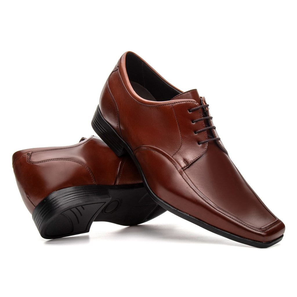 Sapato Masculino Social Com Salto Interno Fascar Altus Derby Marrom Em Couro