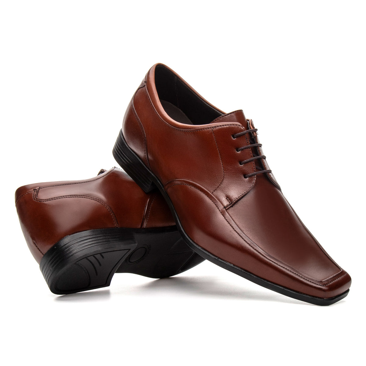 Sapato Masculino Social Com Salto Interno Fascar Altus Derby Marrom Em Couro