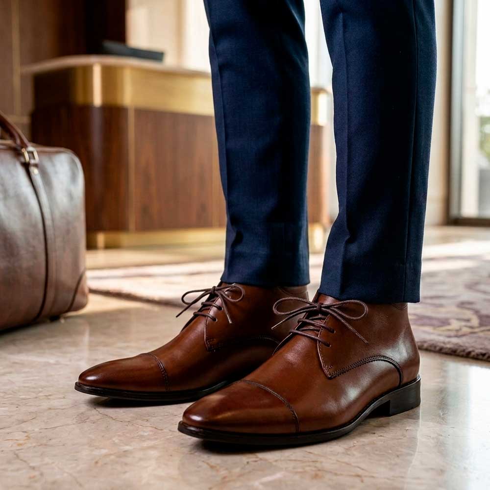 Bota Masculina Social Fascar Cap Toe Marrom Em Couro