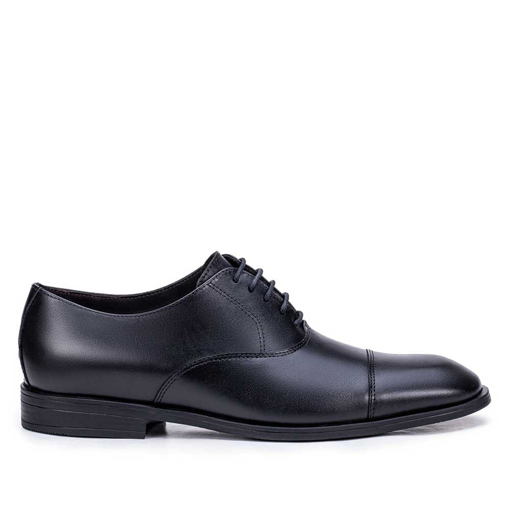 Sapato Masculino Social Fascar Oxford Cap Toe Preto Em Couro