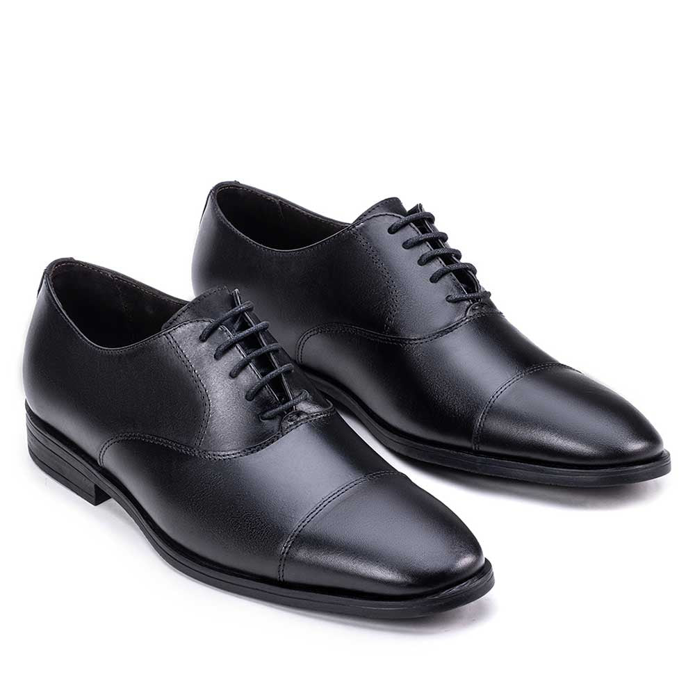 Sapato Masculino Social Fascar Oxford Cap Toe Preto Em Couro