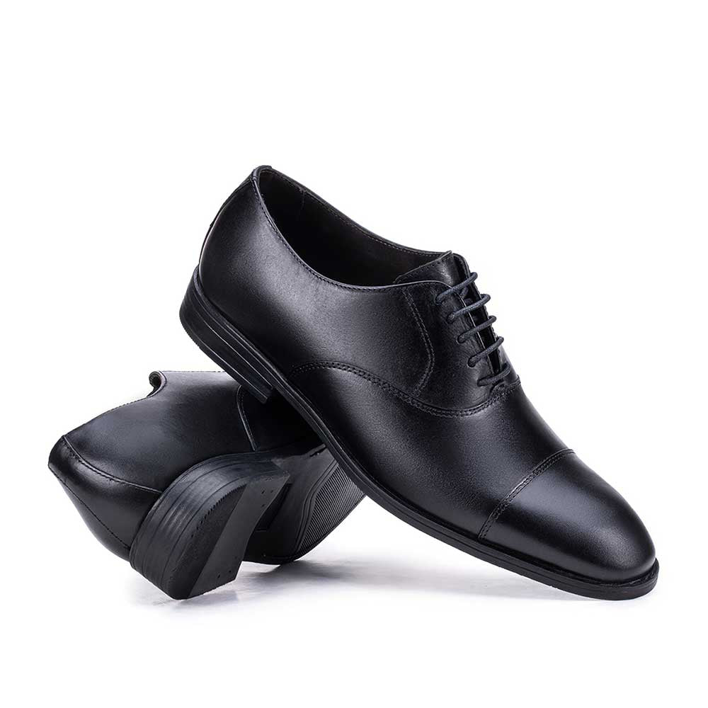 Sapato Masculino Social Fascar Oxford Cap Toe Preto Em Couro