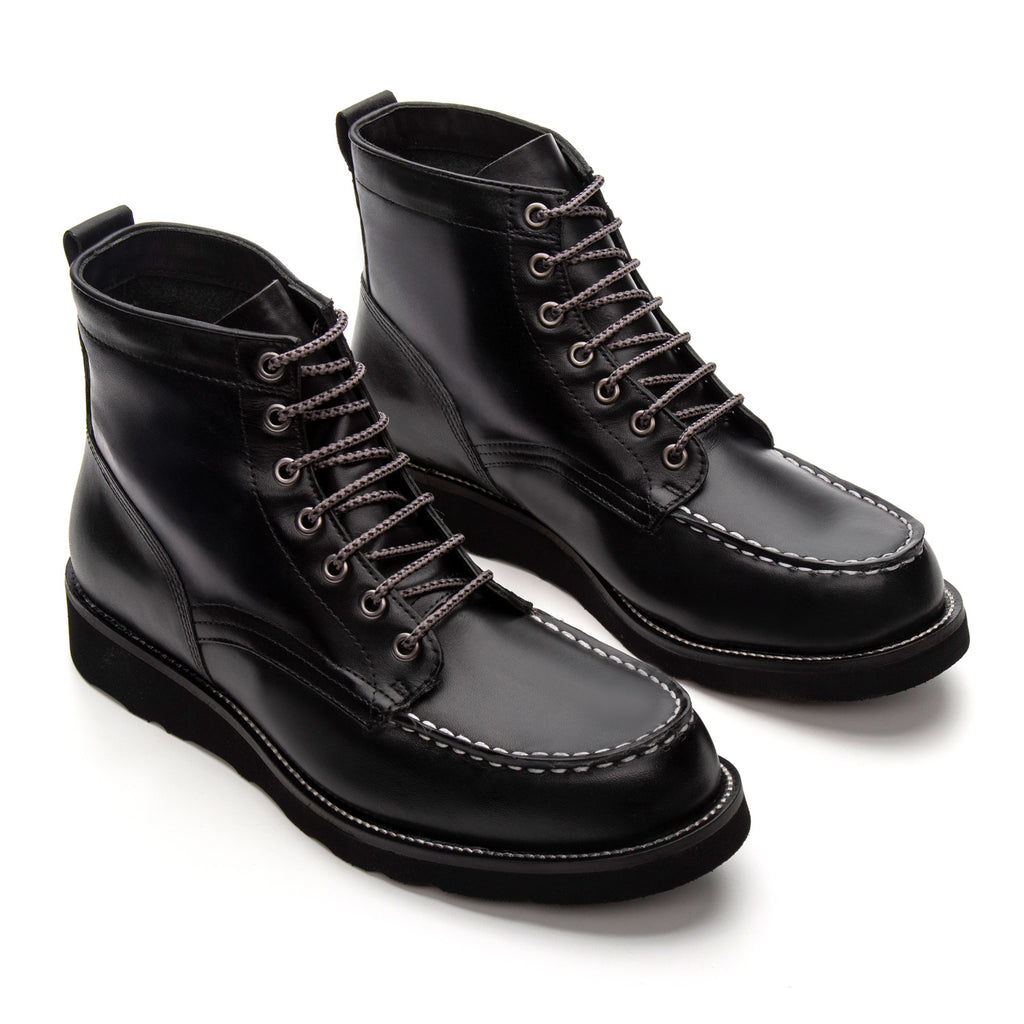 Bota Masculina Casual Fascar Moc Toe Preta Em Couro