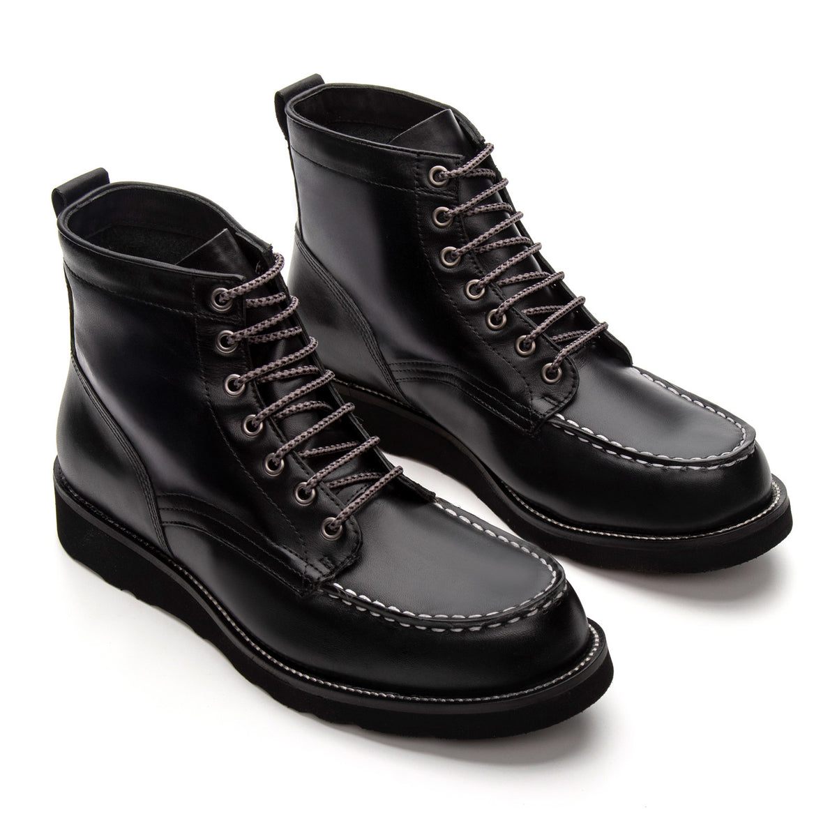 Bota Masculina Casual Fascar Moc Toe Preta Em Couro