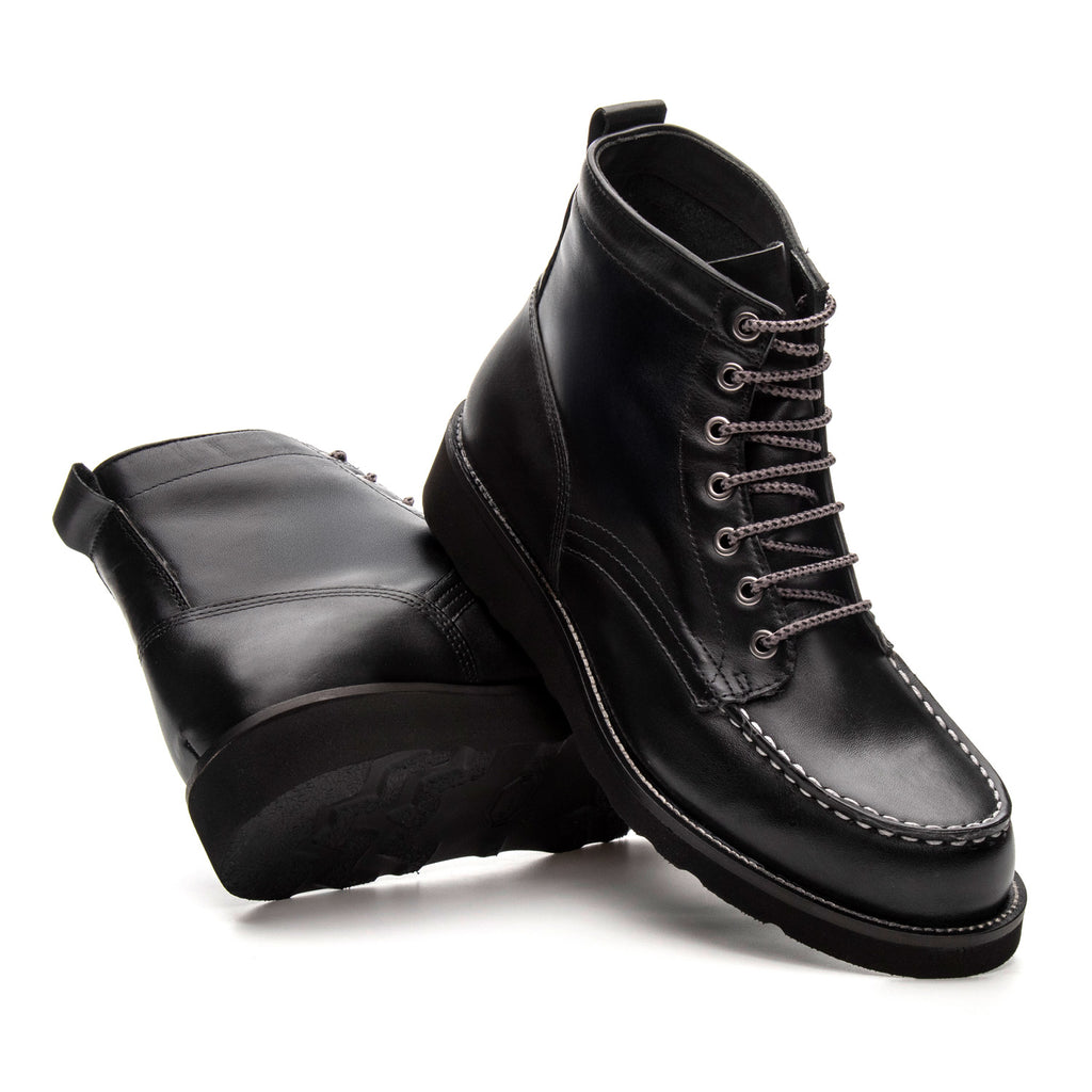 Bota Masculina Casual Fascar Moc Toe Preta Em Couro